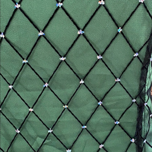 emerald green with a black netting/sequins dress - Picture 3 of 5